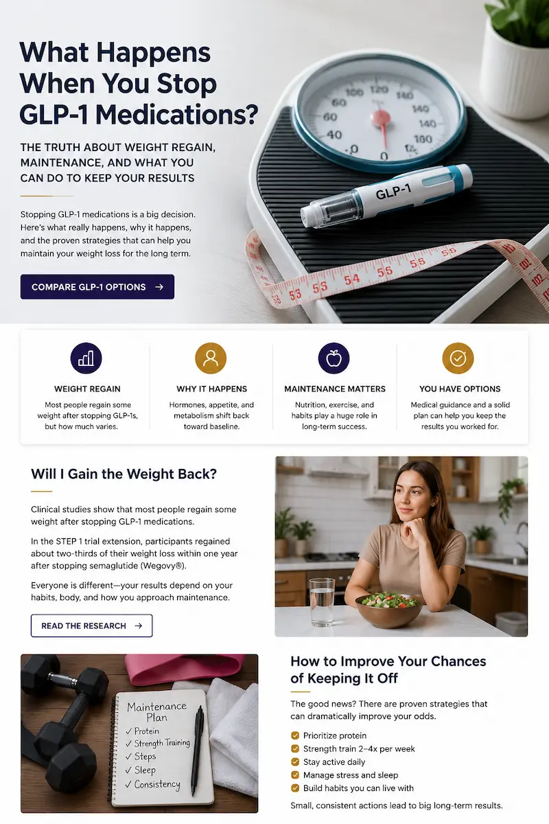 What happens when you stop GLP-1 medications, including weight regain and maintenance